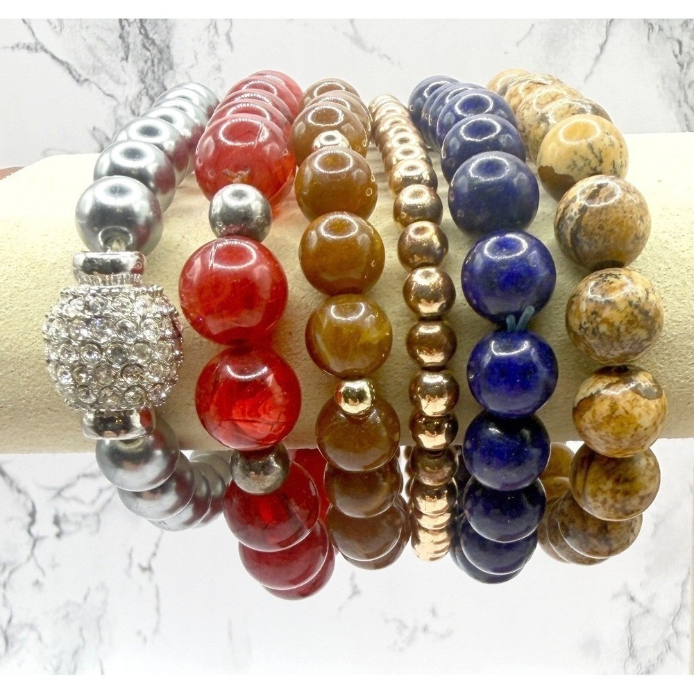 Boho‎ Beaded Stretch Bracelet Stack Set of 6 Layering Bracelets Colorful